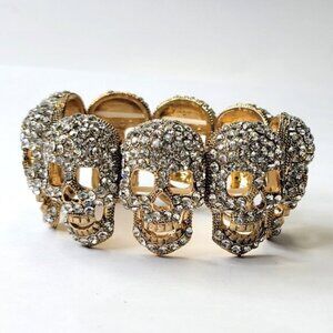 Gold Crystal Skull Bracelet Stretchy Skull Bracelet Halloween Bracelet
